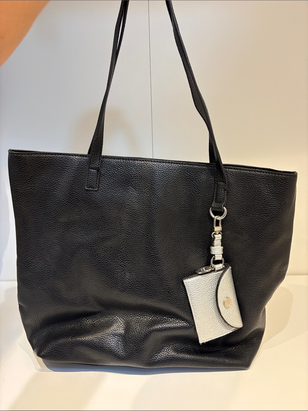 Steve Madden Black Leather Tote with Silver Card Pouch
